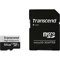 Transcend 350V - Carte mémoire flash (adaptateur SD inclus) - 64 Go - UHS-I U1 / Class10 - microSDXC UHS-I