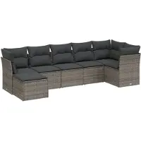 vidaXL Ensemble de salon de jardin 7 pièces avec coussins Gris Poly rotin