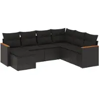 vidaXL Ensemble de salon de jardin 7 pièces avec coussins noir poly rotin