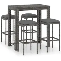 vidaXL Ensemble bar de jardin 5 pièces avec coussins Poly rotin gris