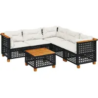 vidaXL Ensemble de salon de jardin 6 pièces avec coussins noir poly rotin
