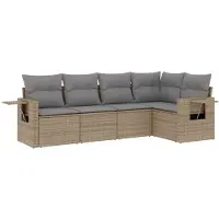 vidaXL Ensemble de salon de jardin 5 pièces avec coussins Beige Poly Rattan