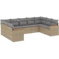 vidaXL Ensemble de salon de jardin 9 pièces avec coussins beige Poly rotin