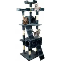 Mobiclinic , grattoir, Modèle Tom, Différentes hauteurs, Pour grimper, Aires de repos confortables, 2 cavités pour se retirer, Arbre à chat, Jusqu'à 10 kg, 50x50x170, Gris