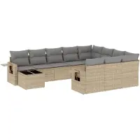 vidaXL Ensemble de salon de jardin 11 pièces avec coussins Beige Poly Rattan
