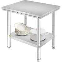Vevor Table de Travail Cuisine Inox 60X76X80 cm Plan de Travail Cuisine en 2 Etage Table de Travail en Acier Inoxydable pour Préparation de Cuisine d'Aliment des Repas Hôtels Bureaux Hôpitaux