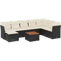 vidaXL Ensemble de salon de jardin 9 pièces avec coussins noir poly rotin