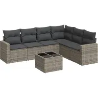 vidaXL Ensemble de salon de jardin 7 pièces avec coussins Gris Poly rotin