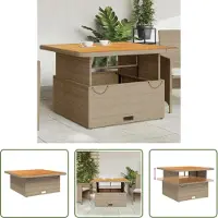 The Living Store Table de jardin beige 110x110x71 cm Poly rotin et bois d'acacia