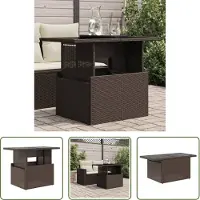 The Living Store Table de jardin avec plateau en verre Marron 100x55x73 cm Poly rotin