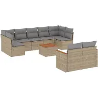 vidaXL Ensemble de salon de jardin 10 pièces avec coussins Beige Poly Rattan