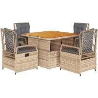 vidaXL Salon de jardin 5 pièces avec coussins Beige Poly Rattan