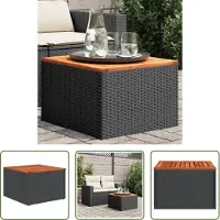 The Living Store Table de jardin noire 55x55x37 cm Poly rotin et bois d'acacia