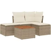 vidaXL Ensemble de salon de jardin 5 pièces avec coussins Beige Poly Rattan