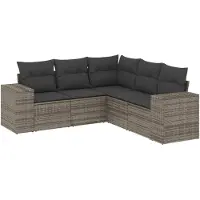 vidaXL Ensemble de salon de jardin 5 pièces avec coussins Gris Poly rotin