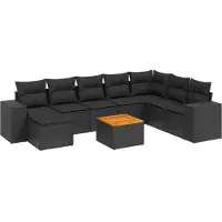 vidaXL Ensemble de salon de jardin 9 pièces avec coussins noir poly rotin