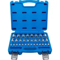 Bgs Jeu de douilles à embout Entraînement Carré intérieur 6,3 mm (1/4") / 10 mm (3/8") / 12,5 mm (1/2") Hexagone intérieur 2 - 19 mm / 1/4 - 9/16" Métrique et tailles en pouces 32 pces - 74258