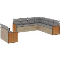 vidaXL Ensemble de salon de jardin 9 pièces avec coussins beige Poly rotin