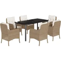 vidaXL Ensemble de jardin 7 pièces avec coussins Beige Poly rotin