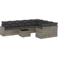 vidaXL Ensemble de salon de jardin 10 pièces avec coussins Gris Poly Rattan