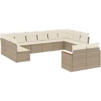 vidaXL Ensemble de 12 canapés de jardin avec coussins Beige Poly Rattan