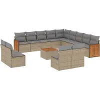 vidaXL Ensemble de salon de jardin 14 pièces avec coussins Beige Poly Rattan
