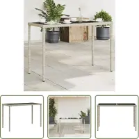 The Living Store Table de jardin avec plateau en verre gris clair 115x54x74 cm Poly rotin