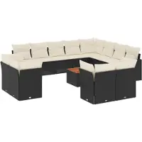 vidaXL Ensemble de 13 canapés de jardin avec coussins noir poly rotin