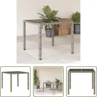 The Living Store Table de jardin avec plateau en verre Gris 90x90x75 cm Poly rotin