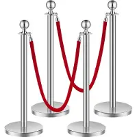 Vevor Barrière (4 pièces) avec 2 cordes en velours rouge (1,5 m de long), barrière en acier inoxydable avec socle rechargeable, pour les salons, Argent