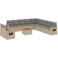 vidaXL Ensemble de 12 canapés de jardin avec coussins Beige Poly Rattan
