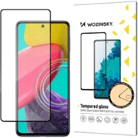Wozinsky Verre trempé 9H durable pour l'ensemble de l'écran Samsung Galaxy M53 5G avec cadre, utilisable en noir.