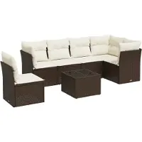 vidaXL Ensemble de salon de jardin 6 pièces avec coussins Marron Poly Rattan