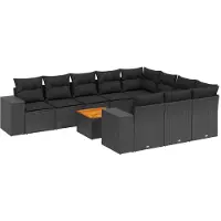 vidaXL Ensemble de salon de jardin 11 pièces avec coussins noir poly rotin