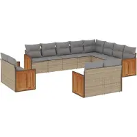 vidaXL Salon de jardin avec coussins 12 pcs beige résine tressée