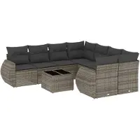 vidaXL Ensemble de salon de jardin 9 pièces avec coussins Gris Poly rotin