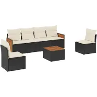 vidaXL Ensemble de salon de jardin 7 pièces avec coussins noir poly rotin