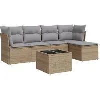 vidaXL Ensemble de salon de jardin 6 pièces avec coussins Beige Poly Rattan