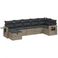 vidaXL Ensemble de salon de jardin 7 pièces avec coussins Gris Poly rotin