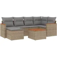 vidaXL Ensemble de salon de jardin 7 pièces avec coussins Beige Poly Rattan
