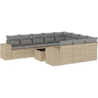 vidaXL Ensemble de salon de jardin 11 pièces avec coussins Beige Poly Rattan