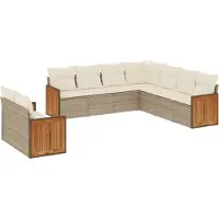 vidaXL Ensemble de salon de jardin 9 pièces avec coussins beige Poly rotin