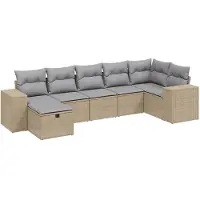 vidaXL Ensemble de salon de jardin 7 pièces avec coussins Beige Poly Rattan