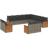 vidaXL Ensemble de 13 canapés de jardin avec coussins Gris Poly Rattan