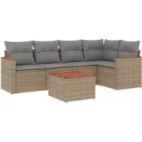 vidaXL Ensemble de salon de jardin 6 pièces avec coussins Beige Poly Rattan