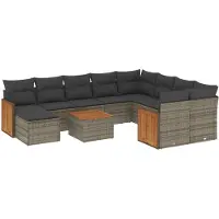 vidaXL Ensemble de salon de jardin 11 pièces avec coussins Gris Poly rotin