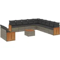 vidaXL Ensemble de salon de jardin 12 pièces avec coussins Gris Poly rotin