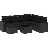 vidaXL Ensemble de jardin canapé 8 pièces avec coussins noir poly rotin