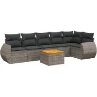 vidaXL Ensemble de salon de jardin 7 pièces avec coussins Gris Poly rotin