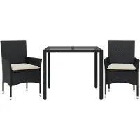 vidaXL Ensemble de jardin 3 pièces avec coussins noir Poly rotin verre